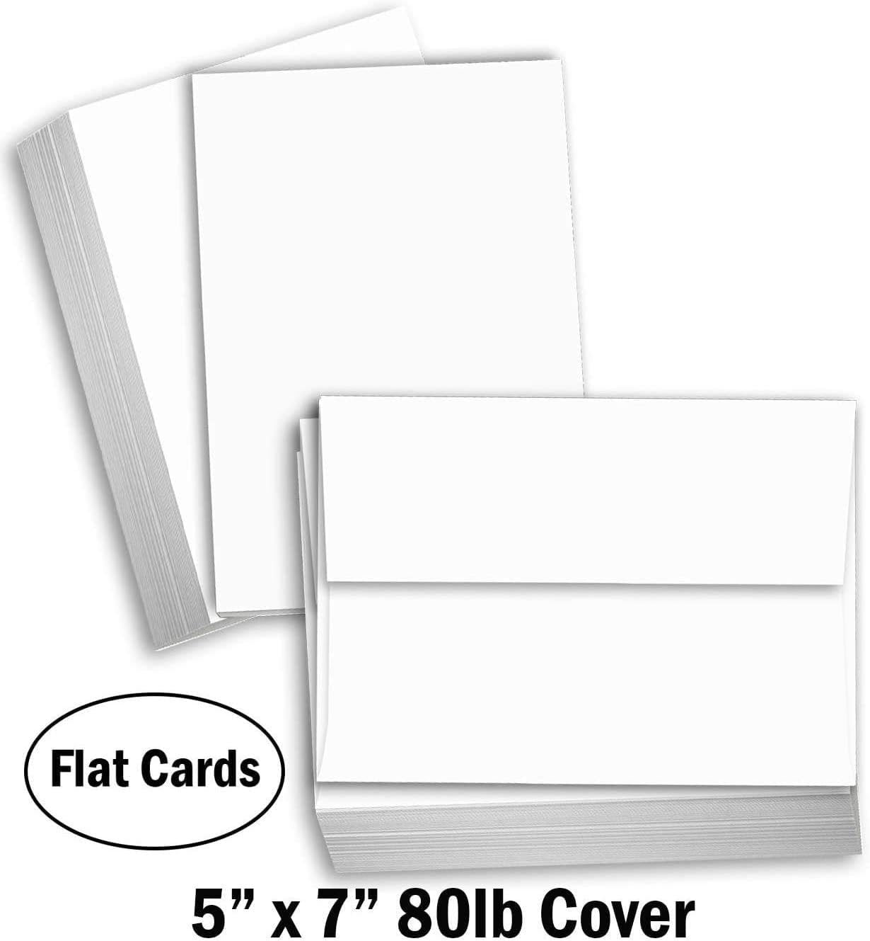 Hamilco Card Stock Blank Cards with Self Seal Envelopes 5x7 - White Cardstock Paper 80lb Cover - 100 Pack