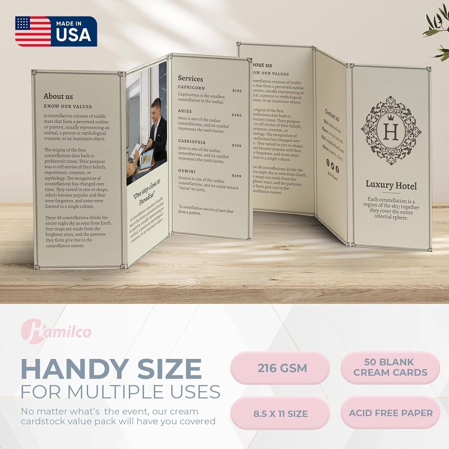 Hamilco Cream Colored Cardstock Thick Paper - Blank Index Flash Note & Post Cards - Greeting Invitations Stationary - Flat 5 X 7" Heavy Weight 80 lb Card Stock for Printer – 100 Pack