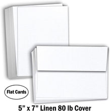 Hamilco White Linen Cards and Envelopes - Flat 5" x 7" Cardstock Paper 80lb Cover 50 Pack