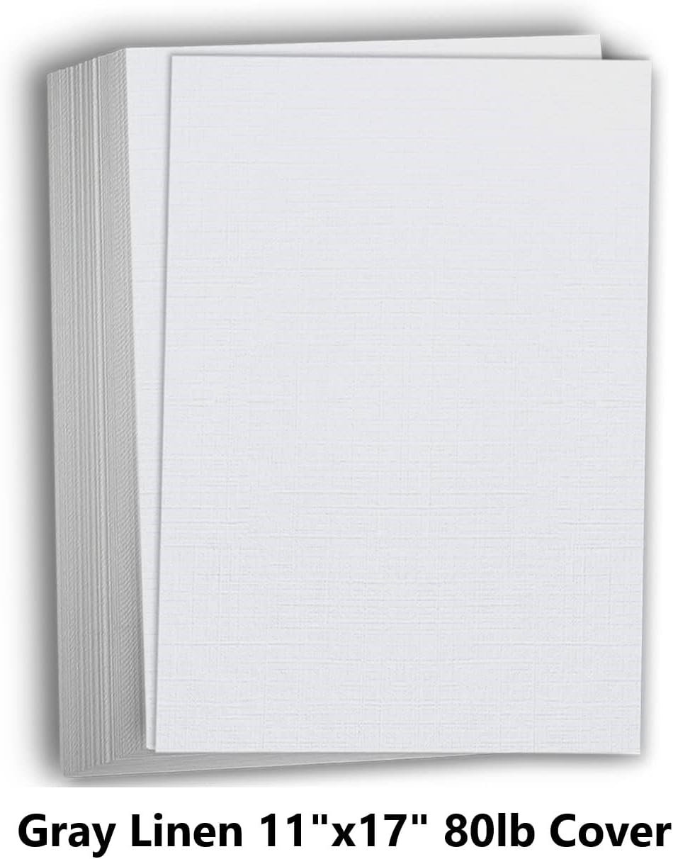 Hamilco Gray Linen Textured Cardstock Thick Paper - 11 x 17" Heavy Weight 80 lb Cover Card Stock - 25 Pack