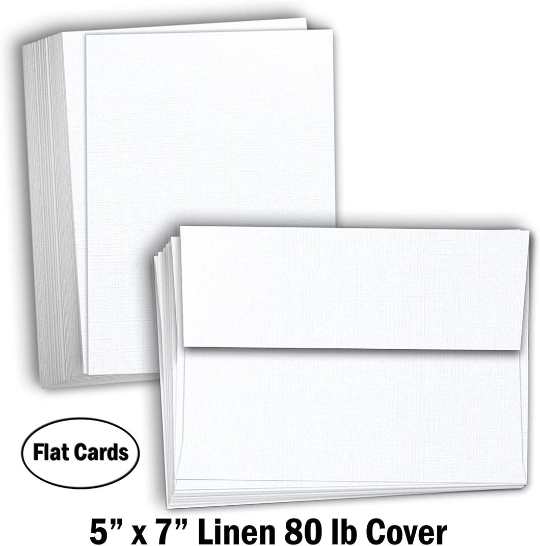 Hamilco White Linen Cards and Envelopes - Flat 5 x 7 Cardstock Paper –