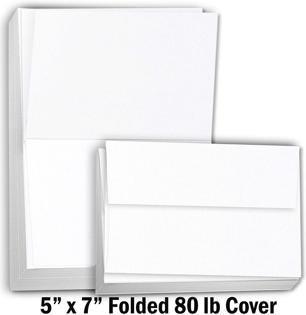 Hamilco Card Stock Folded Blank Cards with Envelopes 5x7 - Scored White Cardstock  Paper 80lb Cover - 100 Pack 