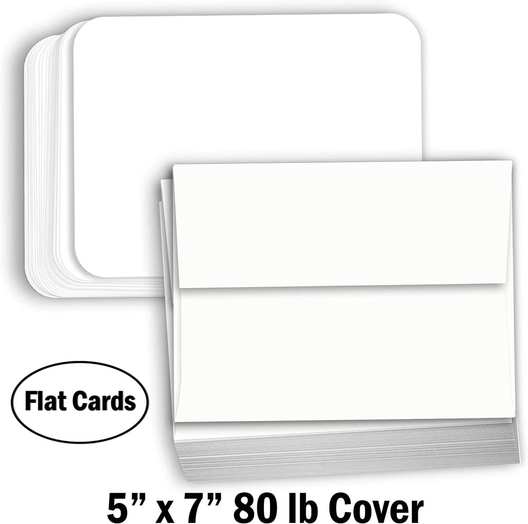 Hamilco White Cardstock Thick Paper - Flat 5 x 7 Blank Index Flash Note & Post Cards with Envelopes - Greeting Invitations Stationery - Heavy