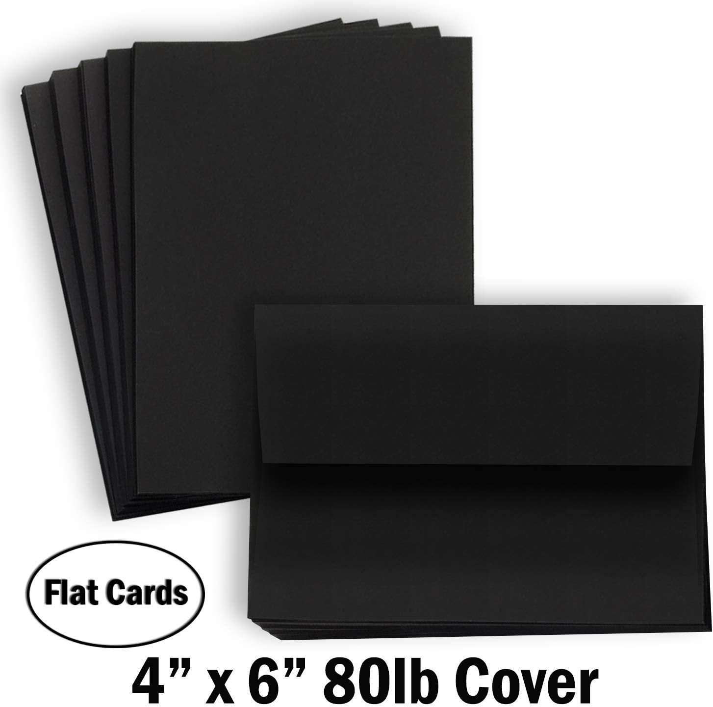 Hamilco Card Stock Blank Cards with Envelopes - Flat 4x6 Black Colored Cardstock Paper and Envelope Set 80 lb Cover 100 Pack - Hamilco.com
