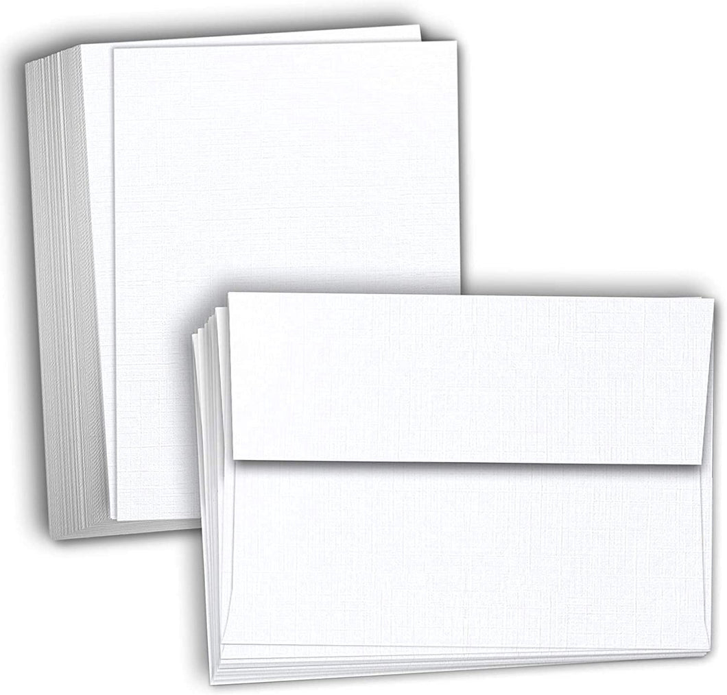 Hamilco Blank Cards and Envelopes - Flat 5 x 7 Linen White Cardstock –