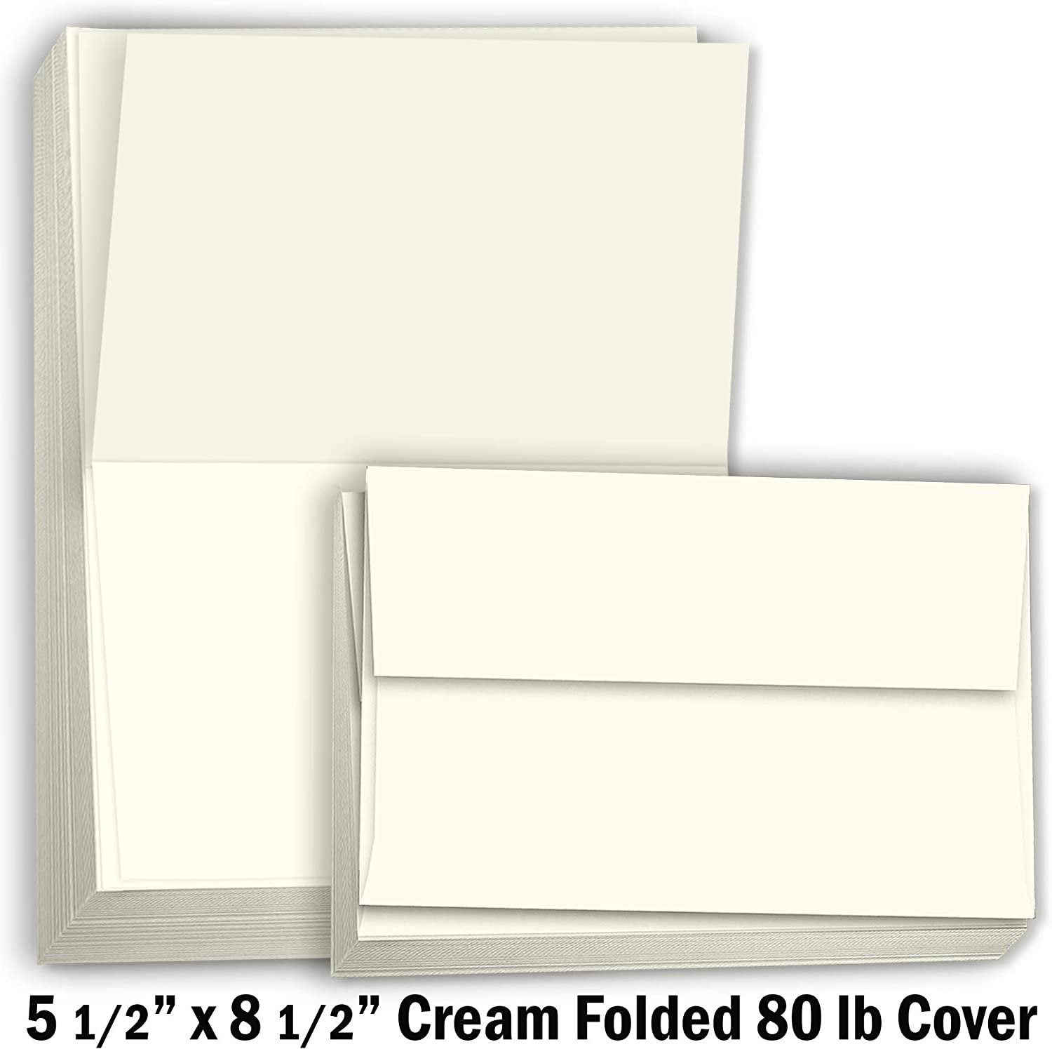Hamilco Blank Greeting Cards and Envelopes 5.5" x 8.5" Folded Cream Card stock 80 lb Cover 100 Pack - Hamilco.com