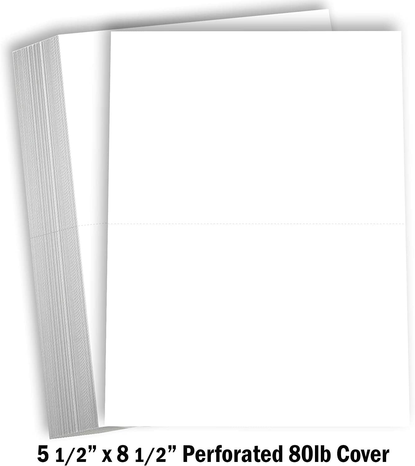 Hamilco White Cardstock Thick Paper - 5 1/2 X 8 1/2" 80 lb Perforated Card Stock - 100 Pack - Hamilco.com