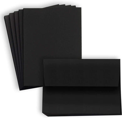 Hamilco Black Colored Cardstock Thick paper - Blank Note Greeting Invitations & Index Cards with Envelopes - Flat 5 x 7