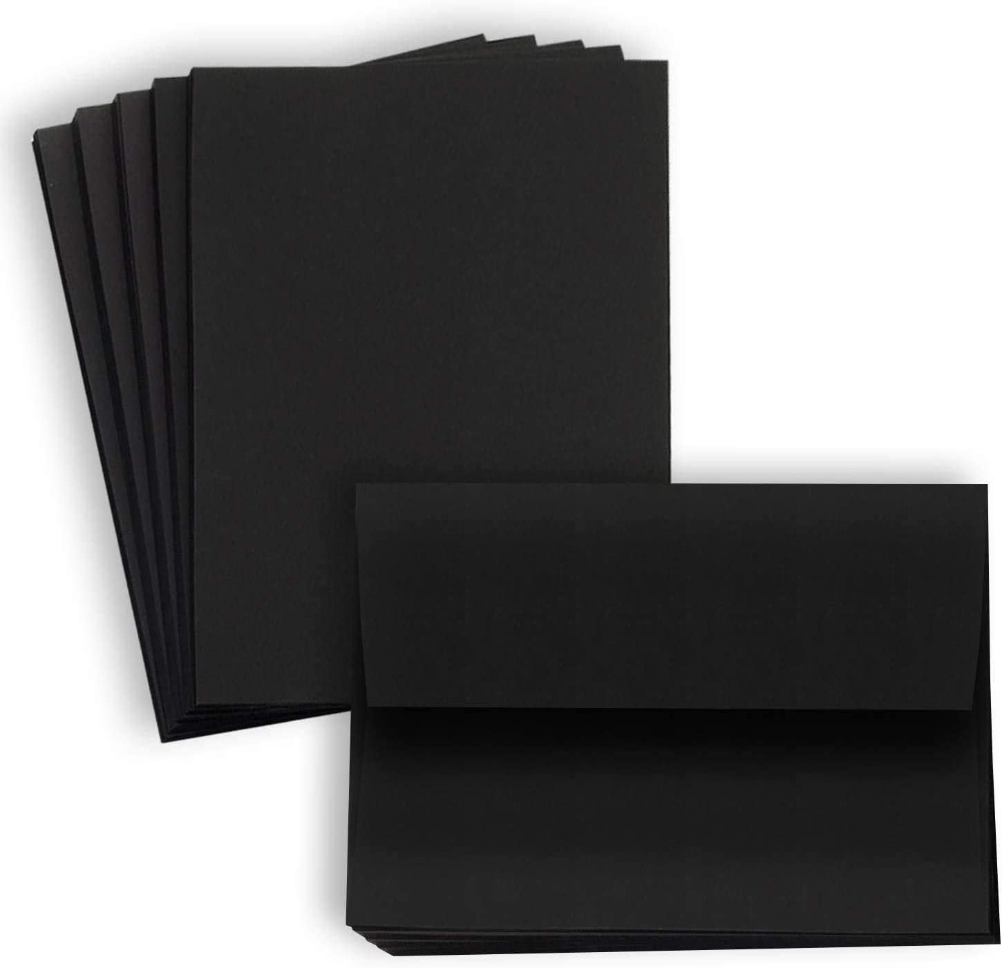 Hamilco Black Colored Cardstock Thick paper - Blank Note Greeting Invitations & Index Cards with Envelopes - Flat 5 x 7" Heavy Weight 80 lb Scrapbook Chalkboard Card Stock - 100 Pack - Hamilco.com