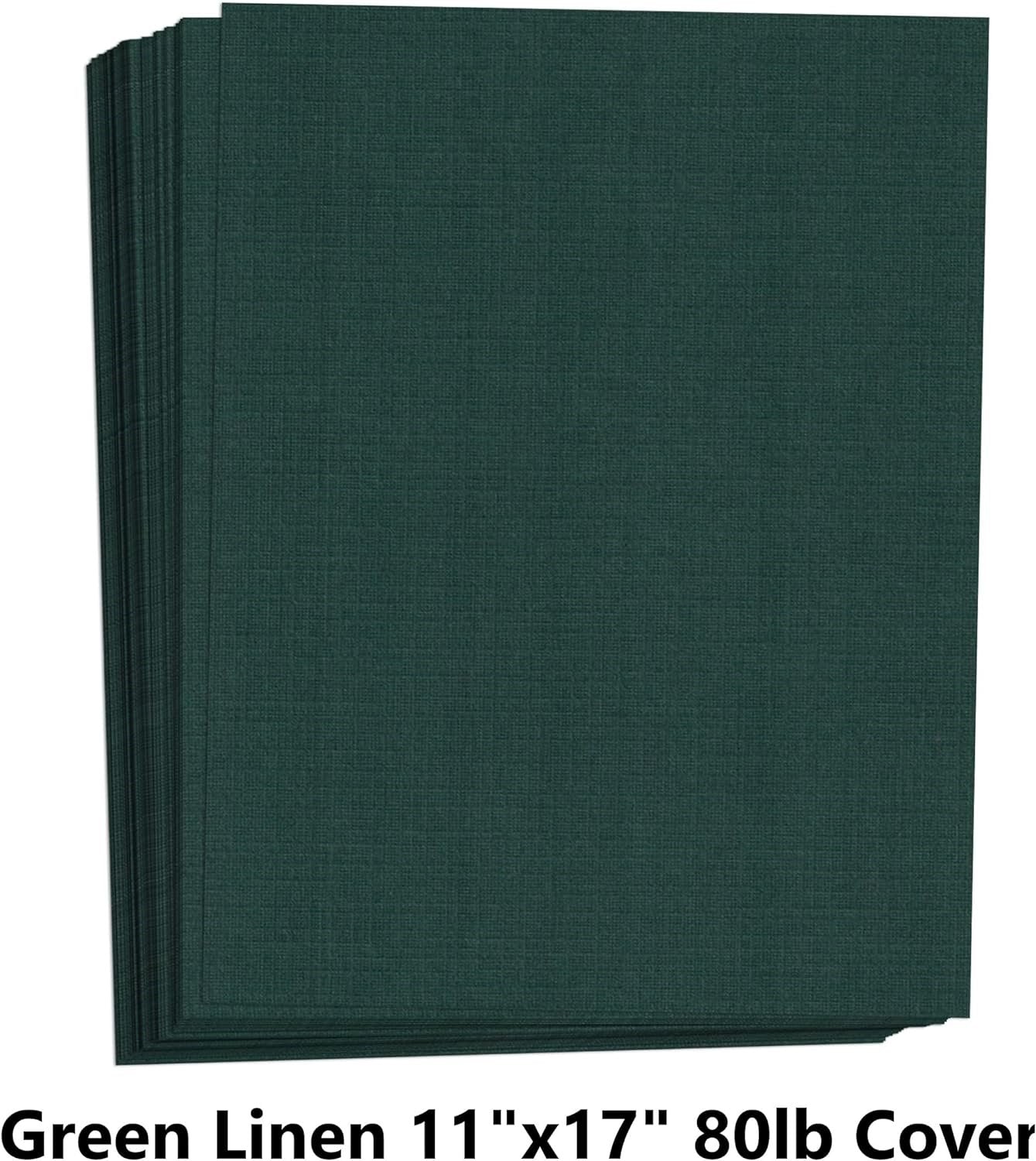 Hamilco Green Linen Textured Cardstock Thick Paper - 11 x 17" Heavy Weight 80 lb Cover Card Stock - 25 Pack