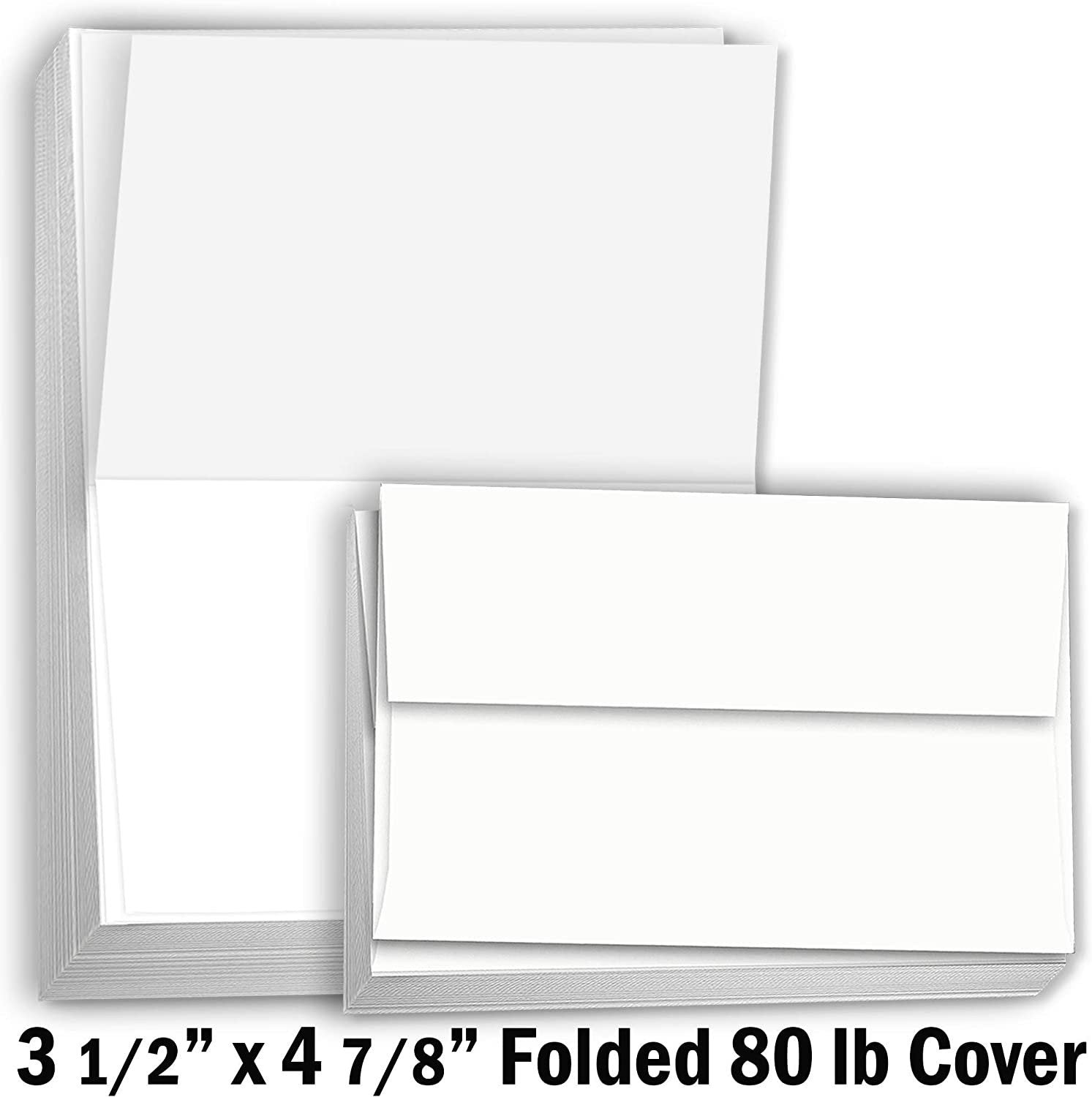 Hamilco White Cardstock Thick Paper – 3 1/2 x 4 7/8" Blank Folded Small A1 Cards with Envelopes - Greeting RSVP Invitations Stationary - Heavy weight 80 lb Card Stock for Printer - 100 Pack - Hamilco.com