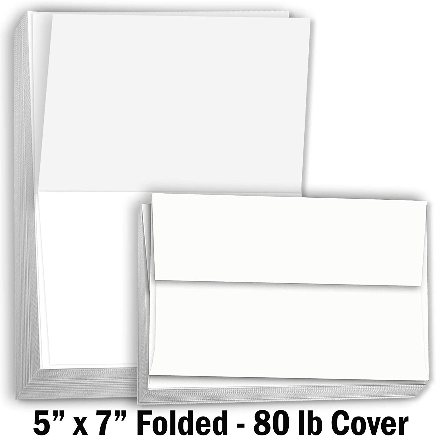 Hamilco White Cardstock Thick Paper - 5 x 7" Blank Folded Cards - Greeting Invitations Stationary - Heavy weight 80 lb Card Stock for Printer - 100 Pack - Hamilco.com