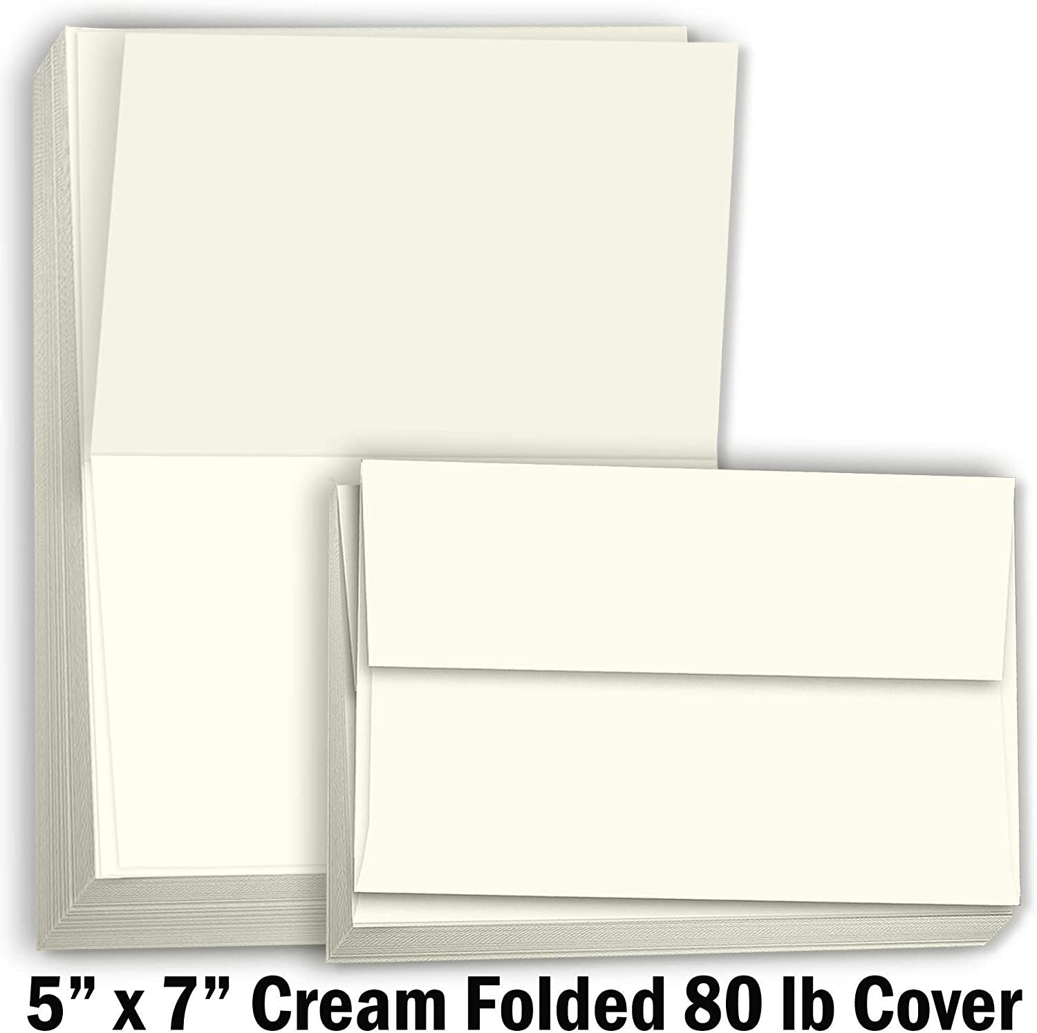 Hamilco Blank Greeting Cards and Envelopes 5x7 Folded Cream Card stock 80 lb Cover 100 Pack - Hamilco.com