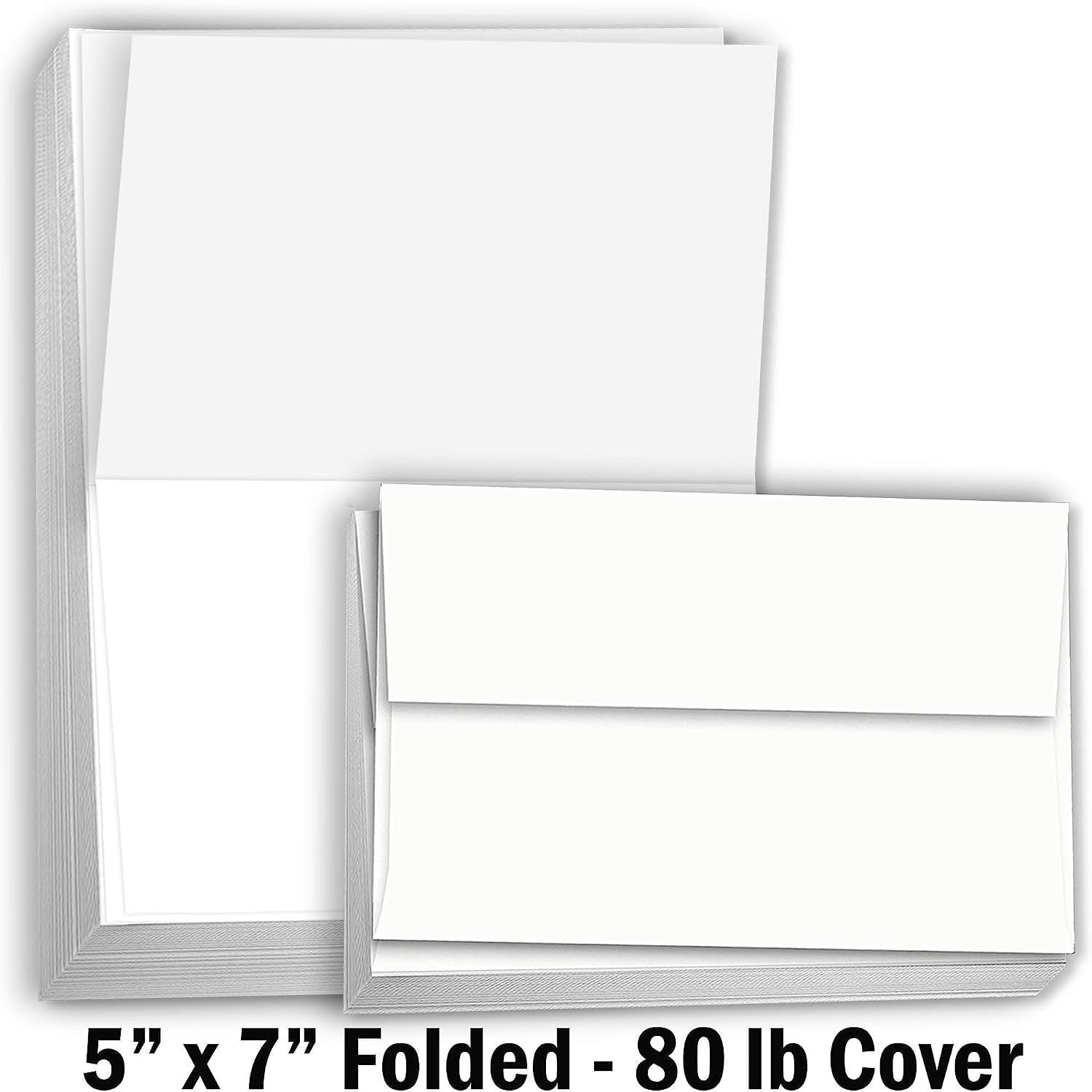 Hamilco Card Stock Folded Blank Cards with Self Seal Envelopes 5x7 - Scored White Cardstock Paper 80lb Cover - 100 Pack