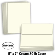 Hamilco Card Stock Blank Note Cards with Envelopes Flat 5" x 7" Cream Cardstock Paper 80lb Cover - 100 Pack