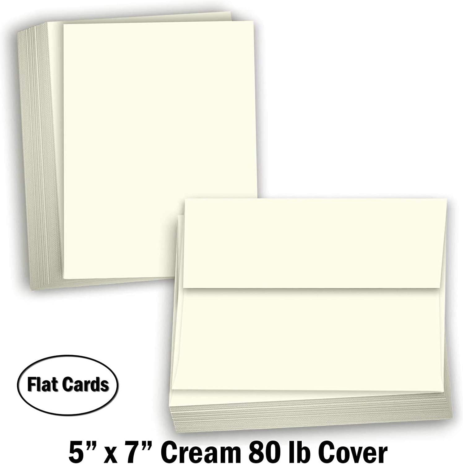 Hamilco Card Stock Blank Note Cards with Envelopes Flat 5" x 7" Cream Cardstock Paper 80lb Cover - 100 Pack - Hamilco.com