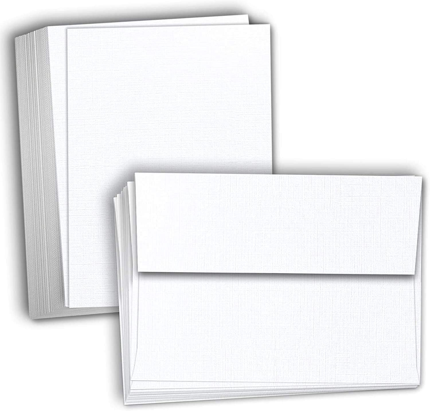 Hamilco Card Stock Blank Cards and Envelopes - Flat 4.5" x 6.25" A6 Linen White Cardstock Paper 100 Pack - Hamilco.com