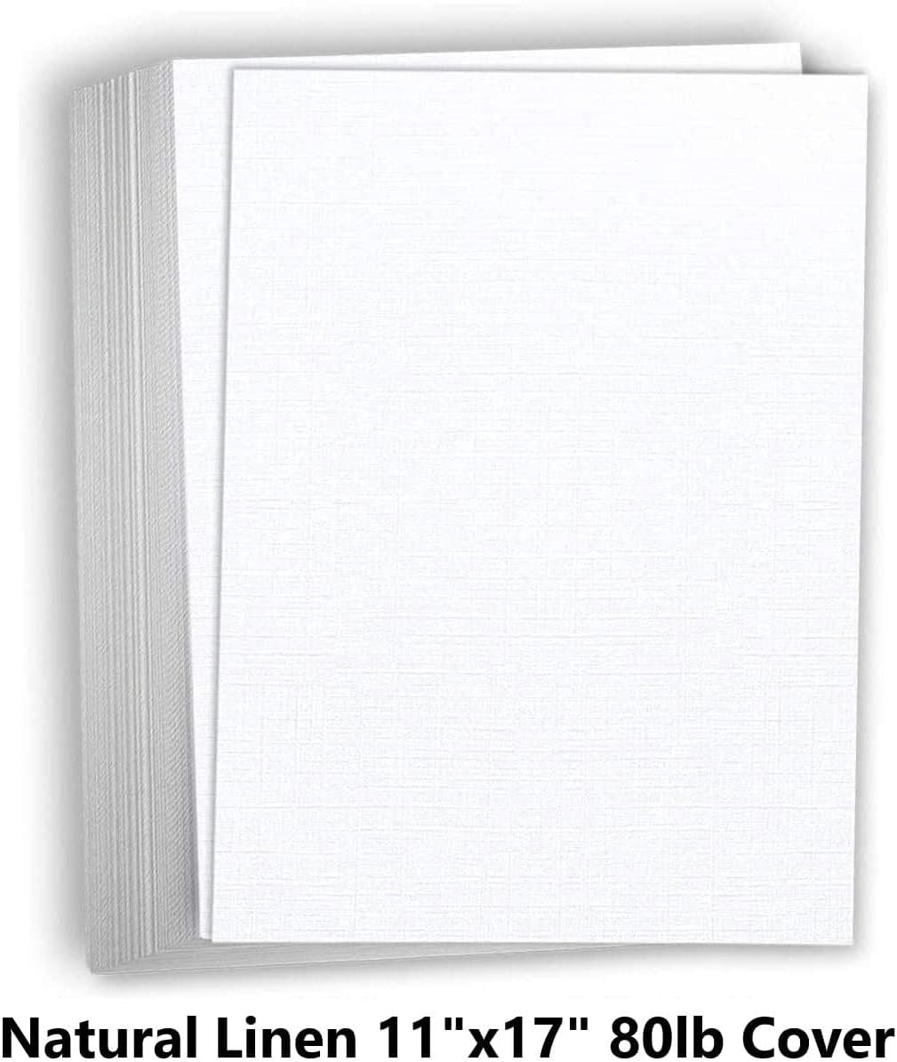 Hamilco Natural Linen Textured Cardstock Thick Paper - 11 x 17" Heavy Weight 80 lb Cover Card Stock - 25 Pack