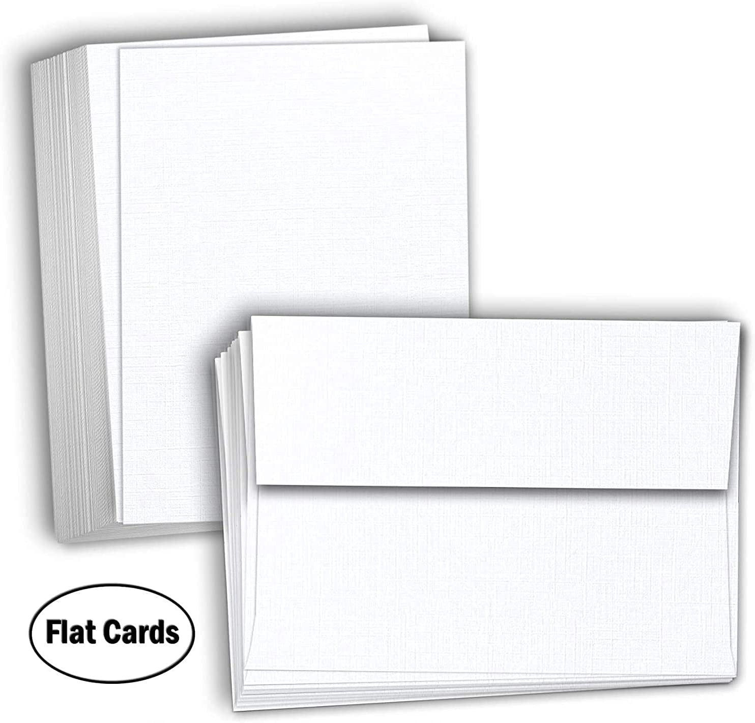 Hamilco Blank Cards and Envelopes - Flat 5" x 7" Linen White Cardstock Thick Paper 100lb Cover 100 Pack - Hamilco.com