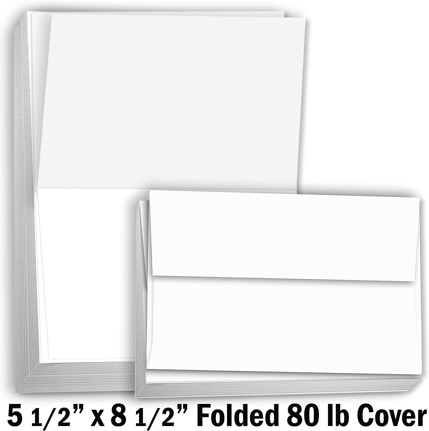 Hamilco Blank Cards and Envelopes White Cardstock Paper 5.5" x 8.5" folded 100 Pack - Hamilco.com