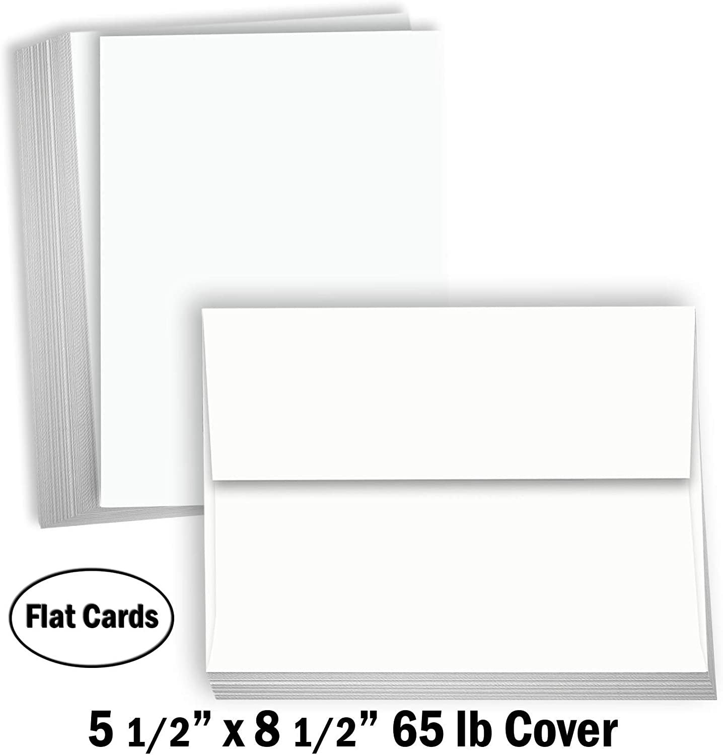 Hamilco Blank Index Cards Flat 5 1/2" x 8 1/2" Card Stock 65lb Cover White Cardstock Paper - 100 Pack with Envelopes - Hamilco.com