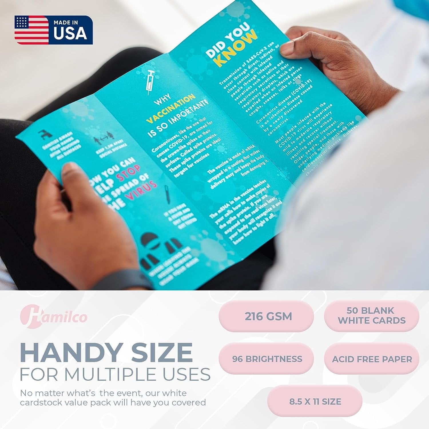 White Cardstock Printer Paper By Hamilco (50-Pack)- 8.5 x 11” Thick Card Stock For Card Making- 80lb Heavyweight Stationery Card Stock Paper Cover- Great For Invitations, Birthdays, Awards, Brochures - Hamilco.com